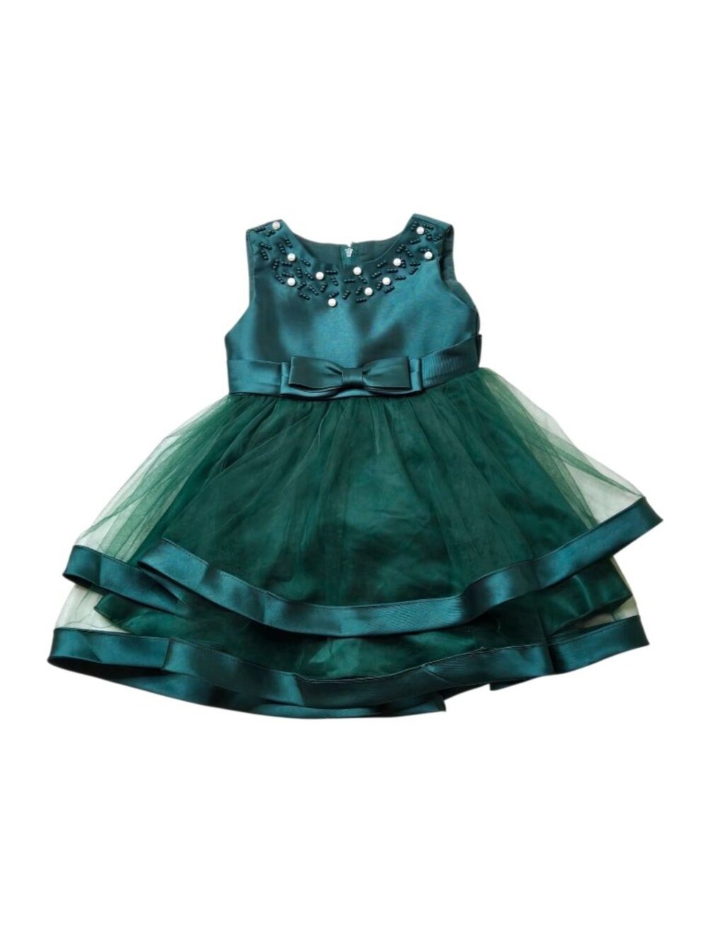 Baby Girls Green Tulle Party Dress 12-18M Pearl Beaded Satin Bow Formal